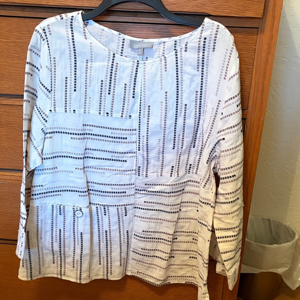 # Habitat White Button Accent Striped Top